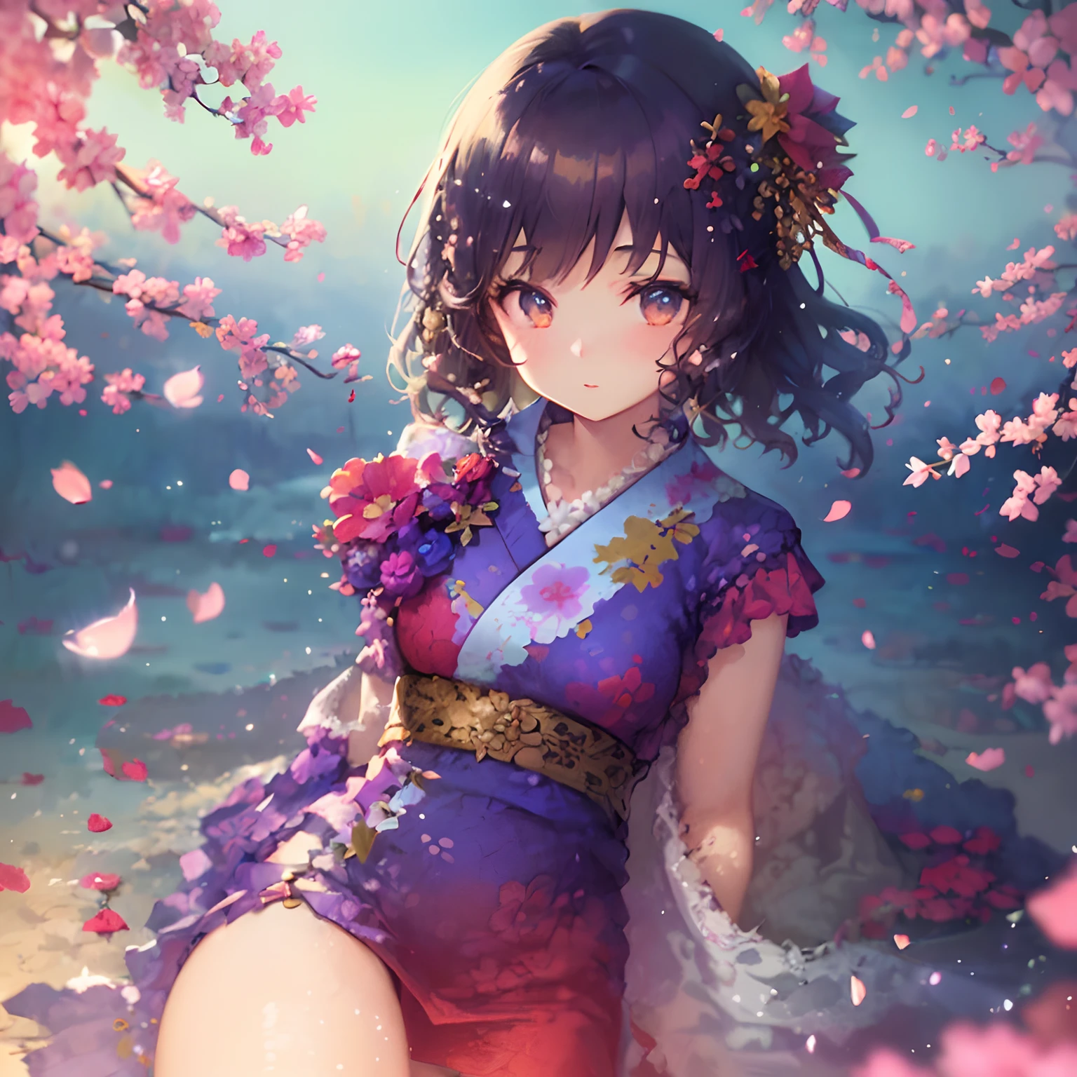 (masterpiece),((top-quality)),(offcial art),(Beautiful and indulgent:1.2),(1girl in:1.3),View Viewer,Small breasts,((Bobcut beauty)),Countless paper cranes,breasts are small、BREAK,Beautiful woman in beautiful yukata,Detailed drawing。Vibrant colors。colourfull、highestdetailed ((ultra-detailliert)),(Highly detailed 2D illustrations),((Extremely delicate and beautiful))Super Detail