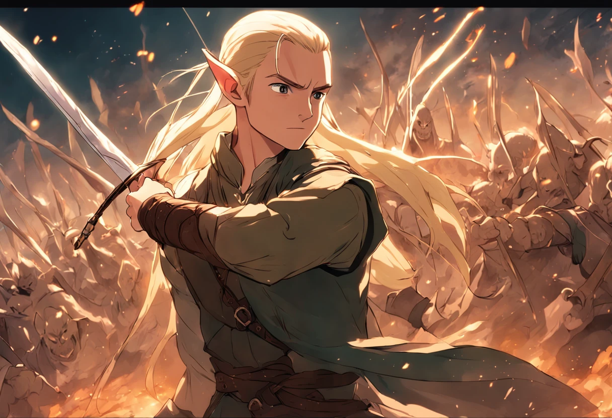 Legolas fighting orcs in the movie The Hobbit of the Lord of the Rings