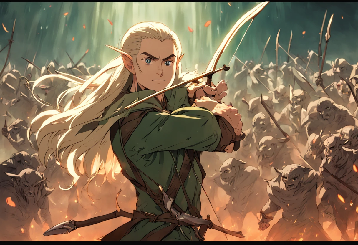Legolas fighting orcs in the movie The Hobbit of the Lord of the Rings
