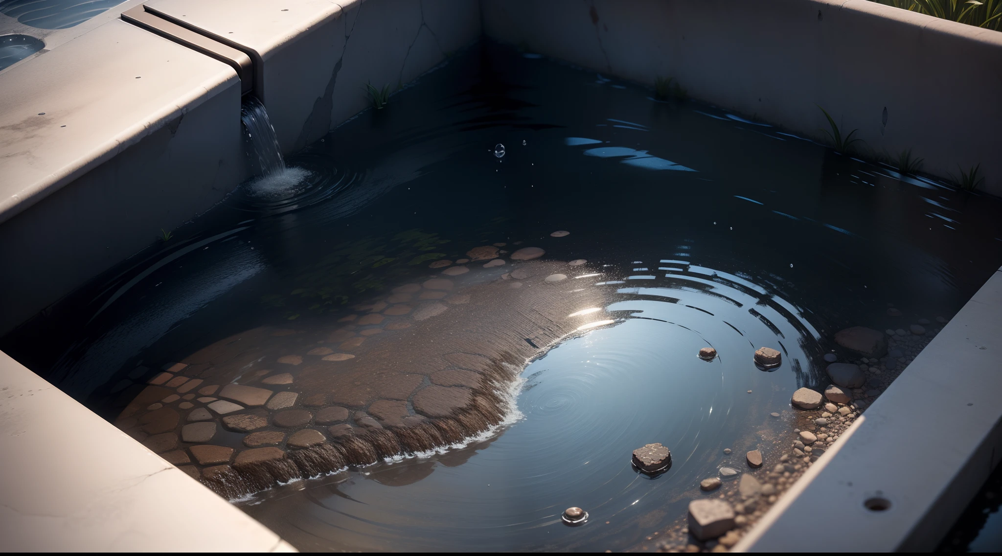 water carried down the drain, 8k, hyper realistic, high resolution, High detail