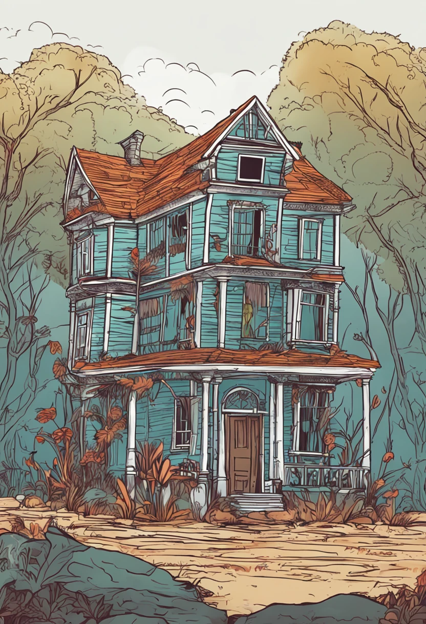 casa velha por dentro e abandonada com teias de aranha de objetos velhos para um livro infantil