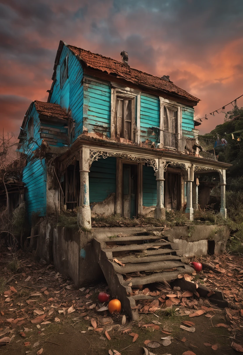 casa velha por dentro e abandonada com teias de aranha de objetos velhos para um livro infantil