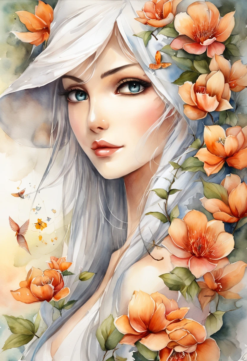 3D poster nine-tailed fox, young girl, perfect face, perfect female body, cat's eye, signed bottom left, masterpiece, dolphin, top quality,
