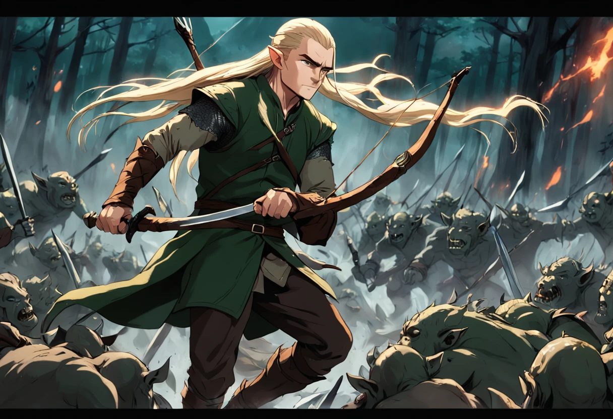 Legolas fighting orcs in the movie The Hobbit of the Lord of the Rings