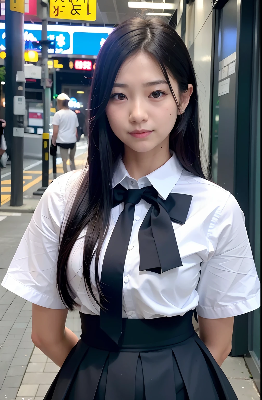 8K、a smile、huge tit、A slender、Slim figure、There is a woman standing in a skirt and shirt, jaeyeon nam, JK Uniform, sakimichan, Choi Hong Hwa, tzuyu from twice, Hwang Se - On, Jinyoung Shin, Korean Girl, lee ji-eun, lee ji - eun, a hyperrealistic schoolgirl, Wearing school uniform, wearing japanese school uniform