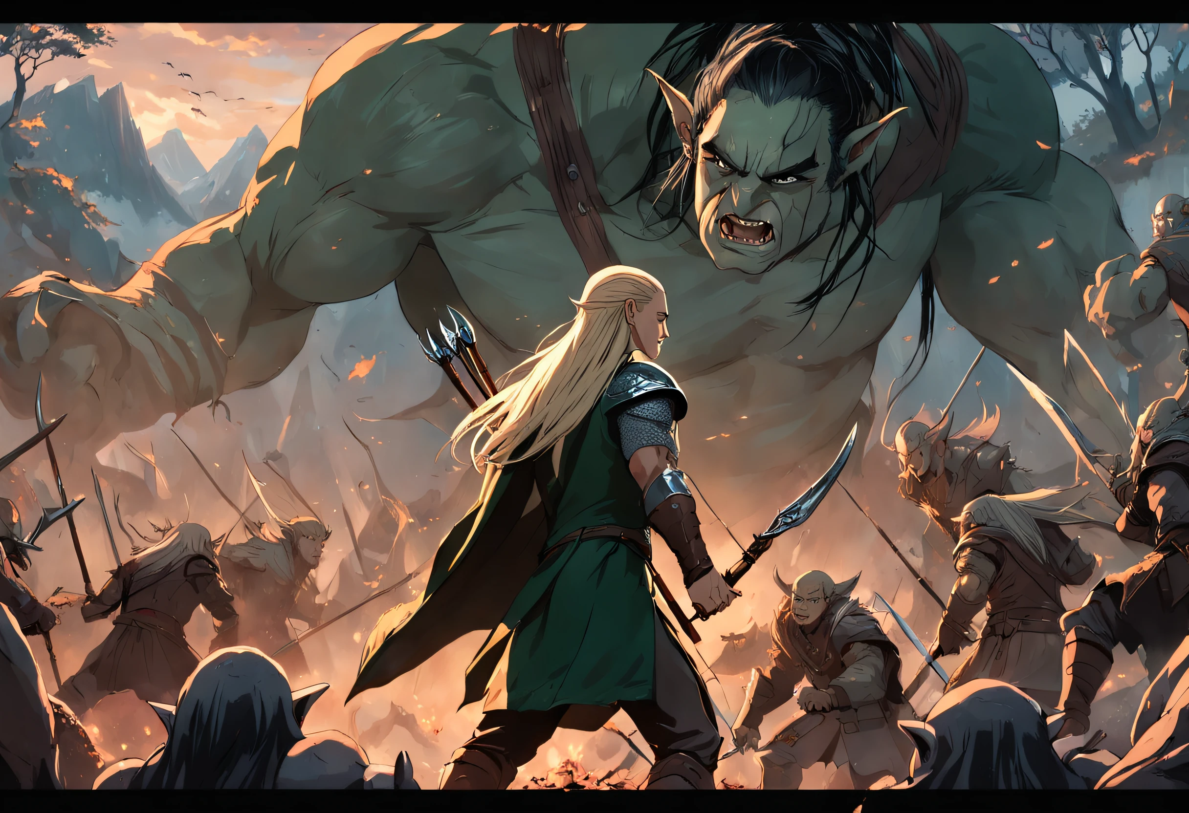 Legolas fighting orcs in the movie The Hobbit of the Lord of the Rings