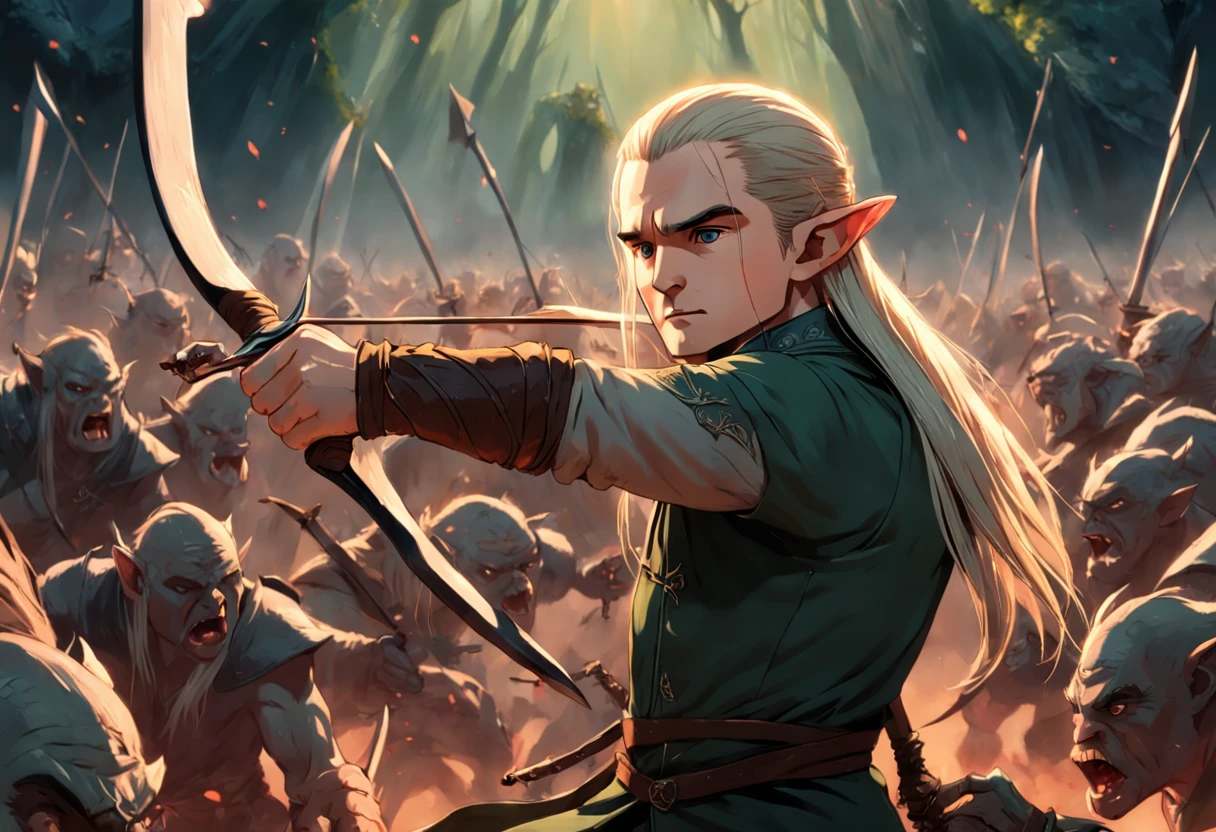 Legolas fighting orcs in the movie The Hobbit of the Lord of the Rings