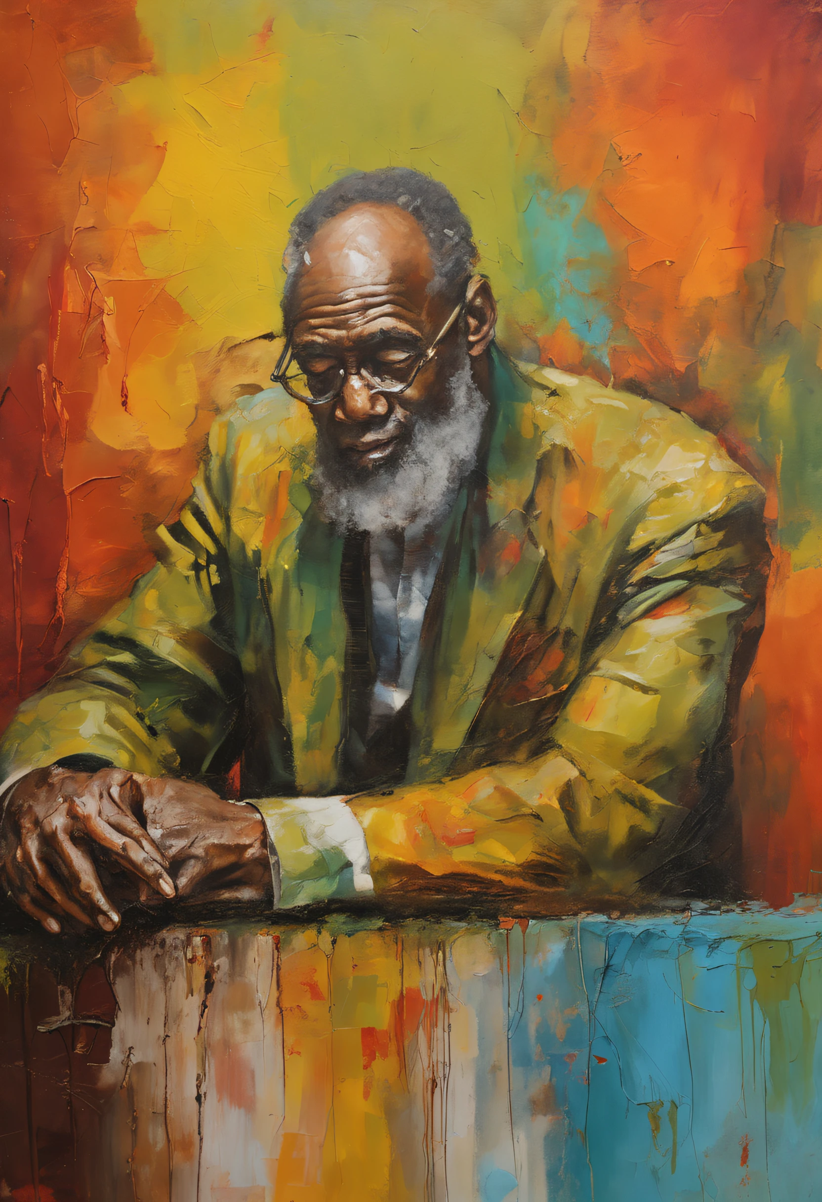 (Grim_Reaper in), (Skeleton_Monster), sits at a table, view the viewer, playing chess, Thinking, Confident demeanor, Masterpiece, Top quality, Best quality, High quality, Ultra-detailed, fire in the background, Vibrant colors, Solo, Extremely detailed