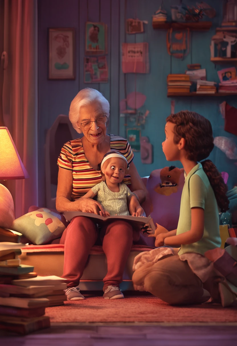 grandmother talking to her granddaughter, pessoas brancas para um livro infantil