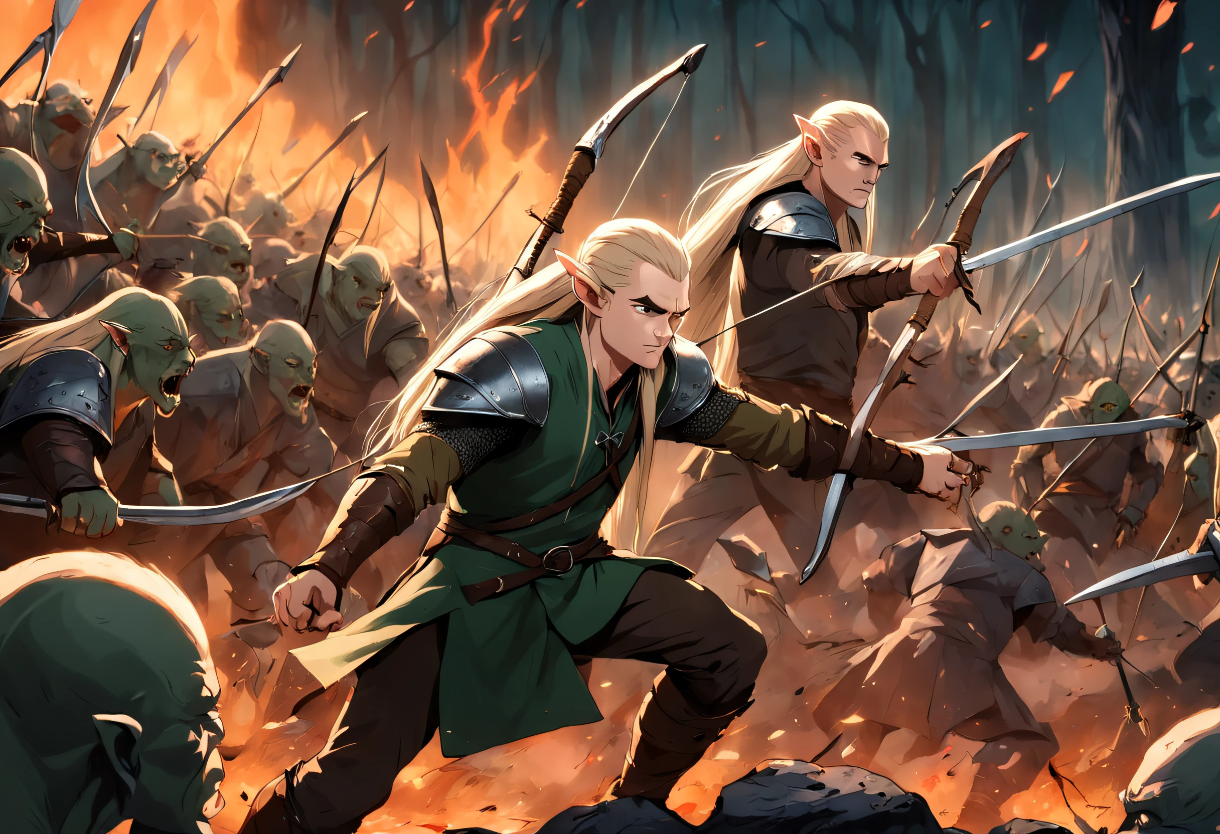Legolas fighting orcs in the movie The Hobbit of the Lord of the Rings