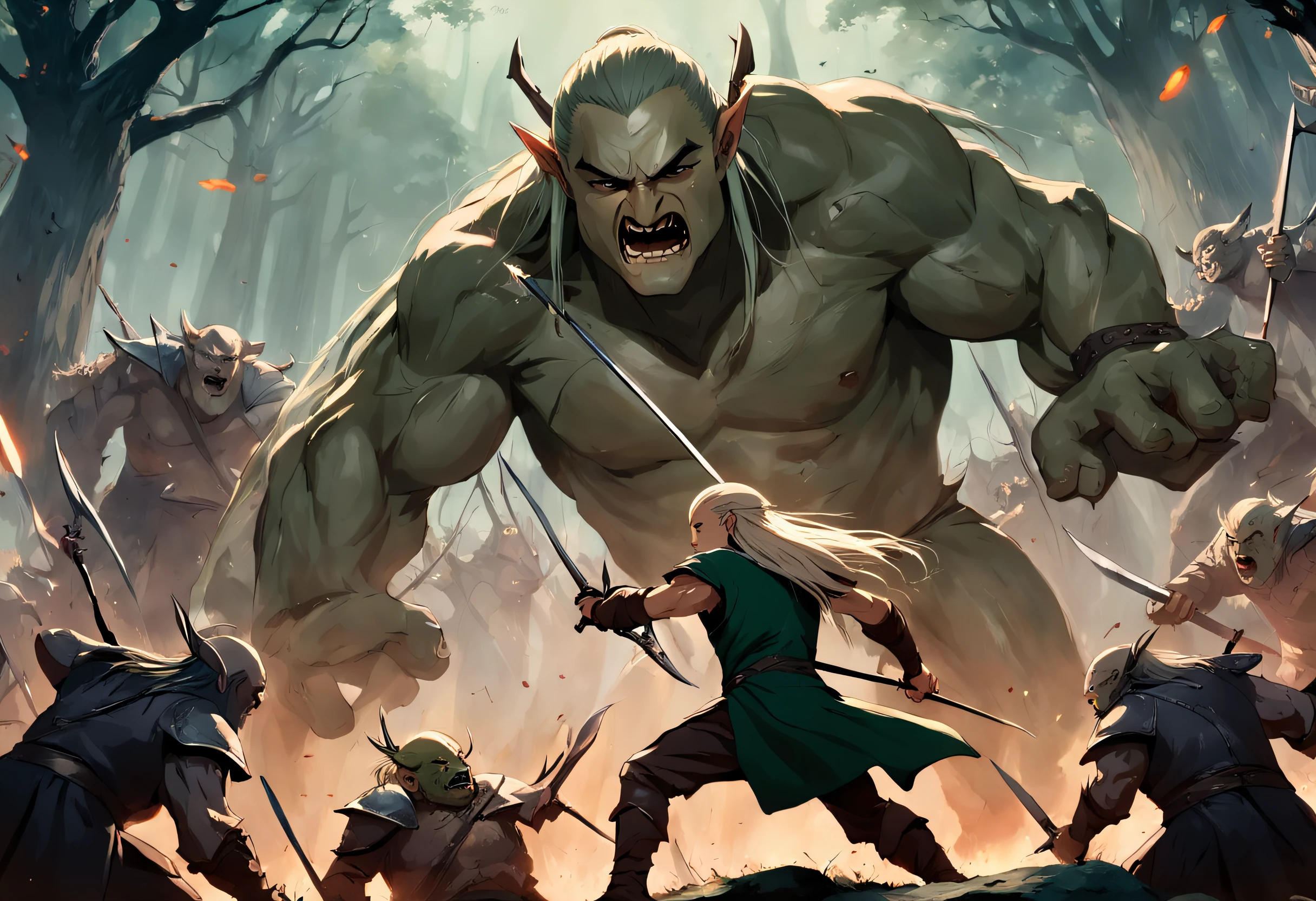 Legolas fighting orcs in the movie The Hobbit of the Lord of the Rings