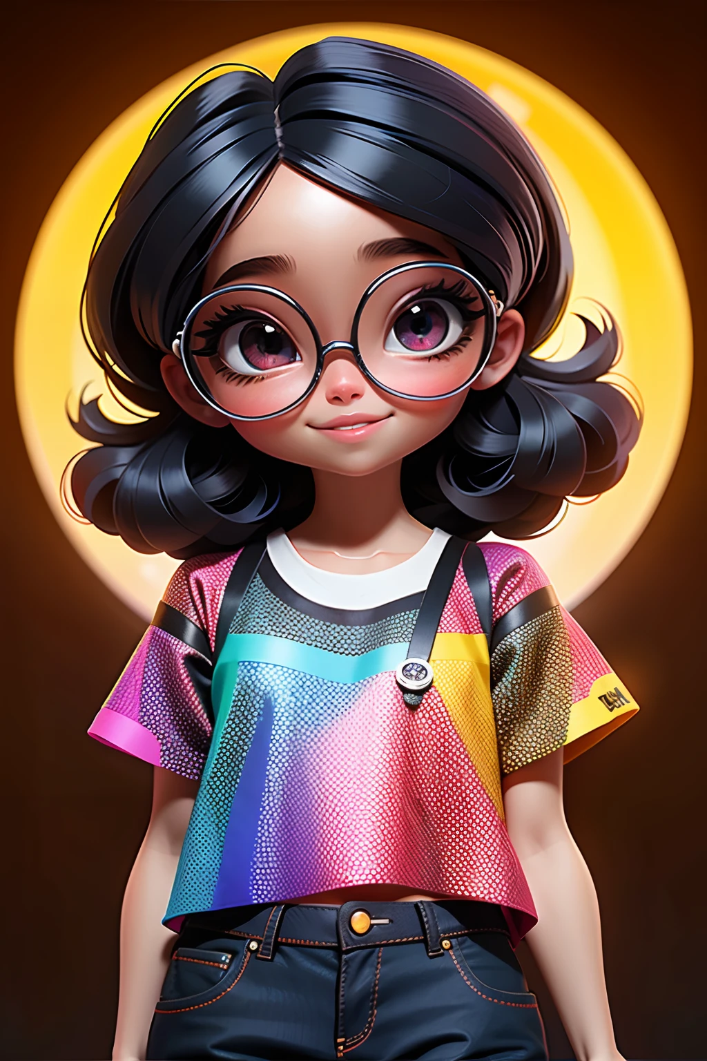 Menira , Eyeglasses, olhos delicados e detalhados, sorriso delicado e detalhados, opalescente, Perolescente, Holographic, fundo escuro