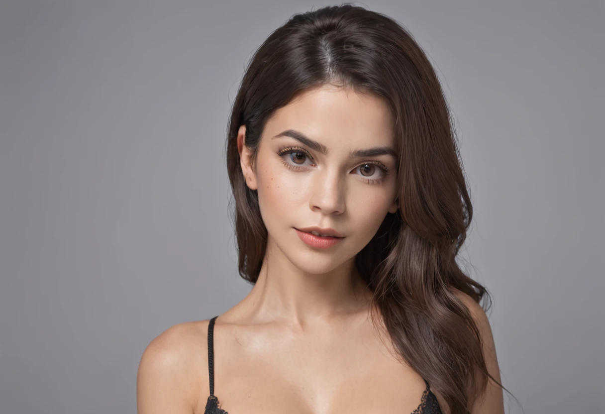 This face has an oval shape, with high, sculpted cheekbones that provide a defined and elegant structure. The skin is dark brown, with a warm and uniform tone, that has a natural and healthy shine. The eyes are large and expressive, with an almond shape. The eye color is a deep brown, radiating warmth and a penetrating gaze. Eyebrows, slightly arched and well defined, perfectly frame the eyes, adding definition and a touch of sophistication to the face. The nose is fine and well proportioned., a perfect combination of delicacy and elegance. The lips are full and well-defined, with a soft cupid's bow that gives them a sensual and refined look. They are often enhanced with a color that accentuates their natural shape., projecting a combination of freshness and sophistication.