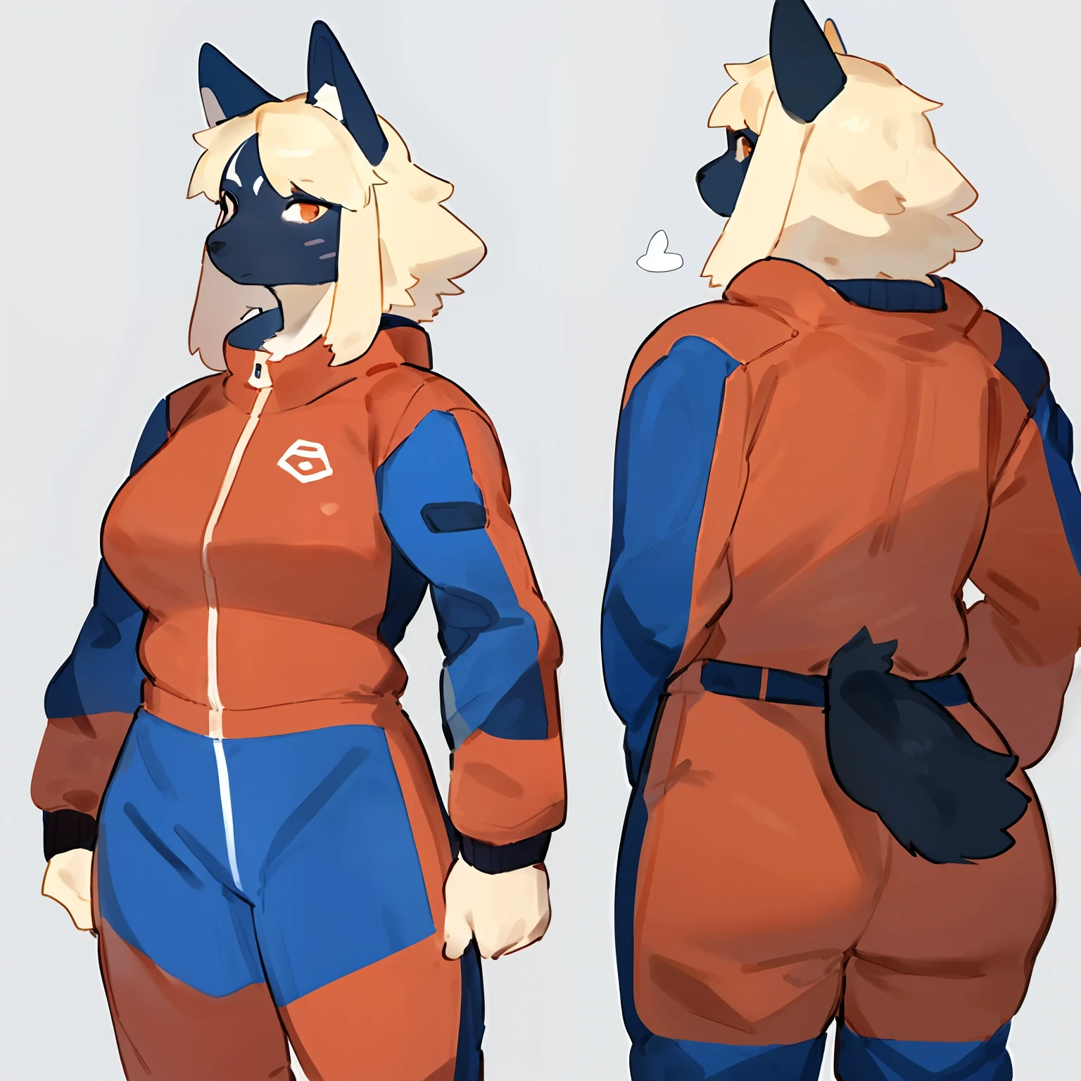 by bebebebebe, by goonie-san, by bigcozyorca, by buta99, solo, female, standing, canine, ((hair, snout)), tail, color hexadecimal ef7a71 colored spacesuit
