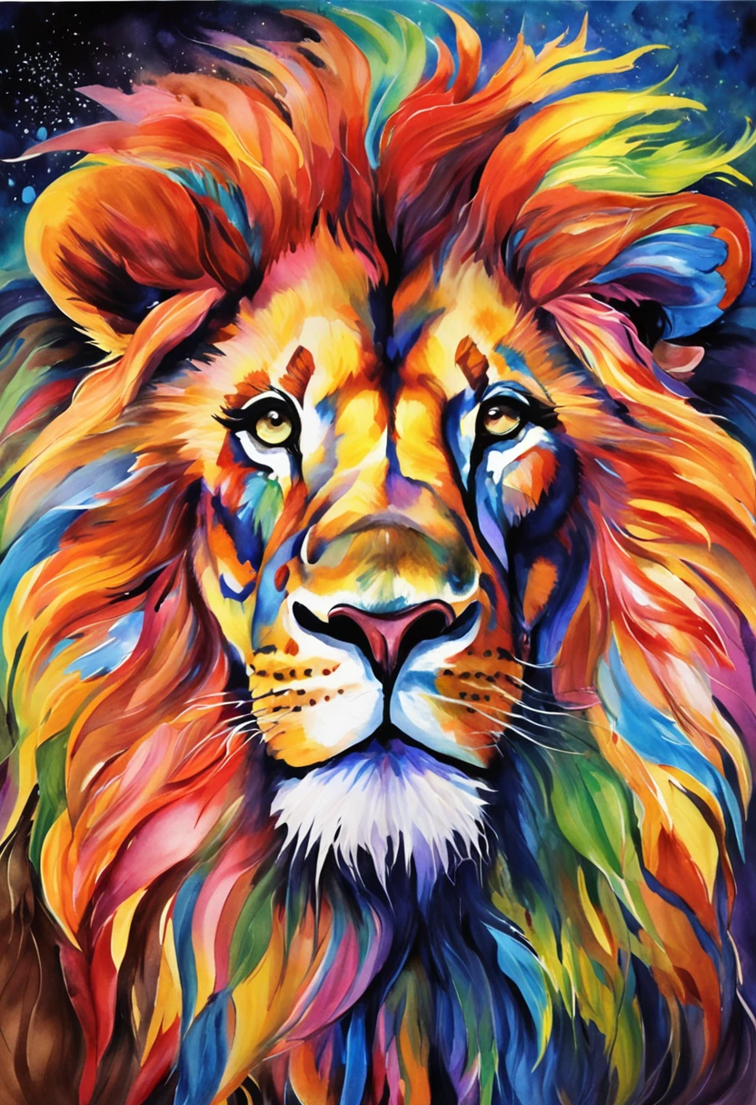 (ultra real) (a psychedelic lion) (vivid colors) (psychedelic)