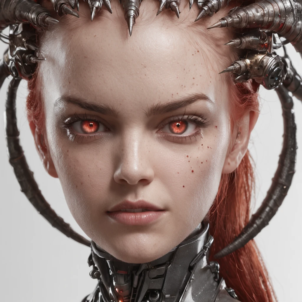 a person with spikes on their head, by Yoshihiko Wada, pixiv, gothic art, beutiful white girl cyborg, carnage, about to consume you, ultra detailed color art, real physical proportions, monstrous, detailed body, gorgeous, anime style, realistic, realistic photo, model, menacing, masterpiece, high quality, highres, cinematic composition, accurate ray tracing