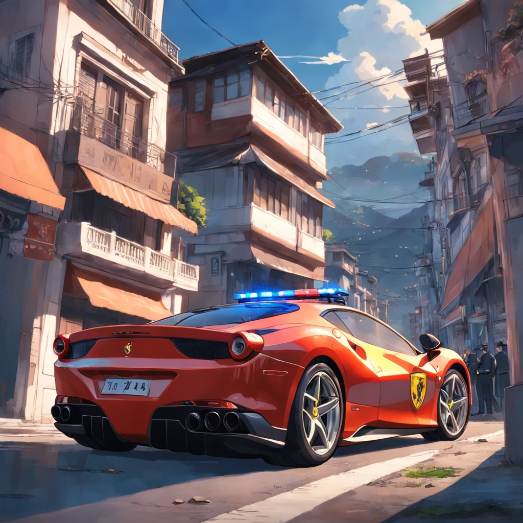 ferrari em alta velocidade fugindo da policia cidade, carros, policia, florestas.