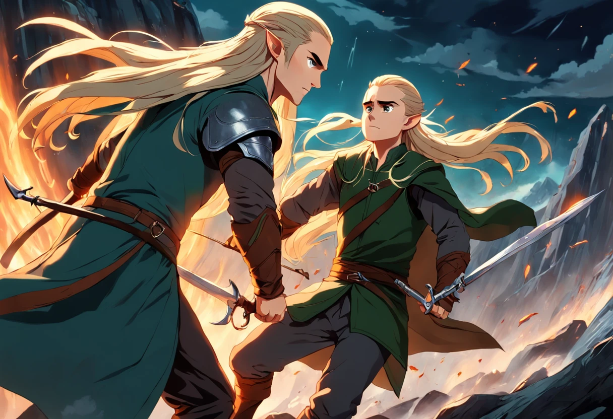 legolas y aragon luchando entre ellos