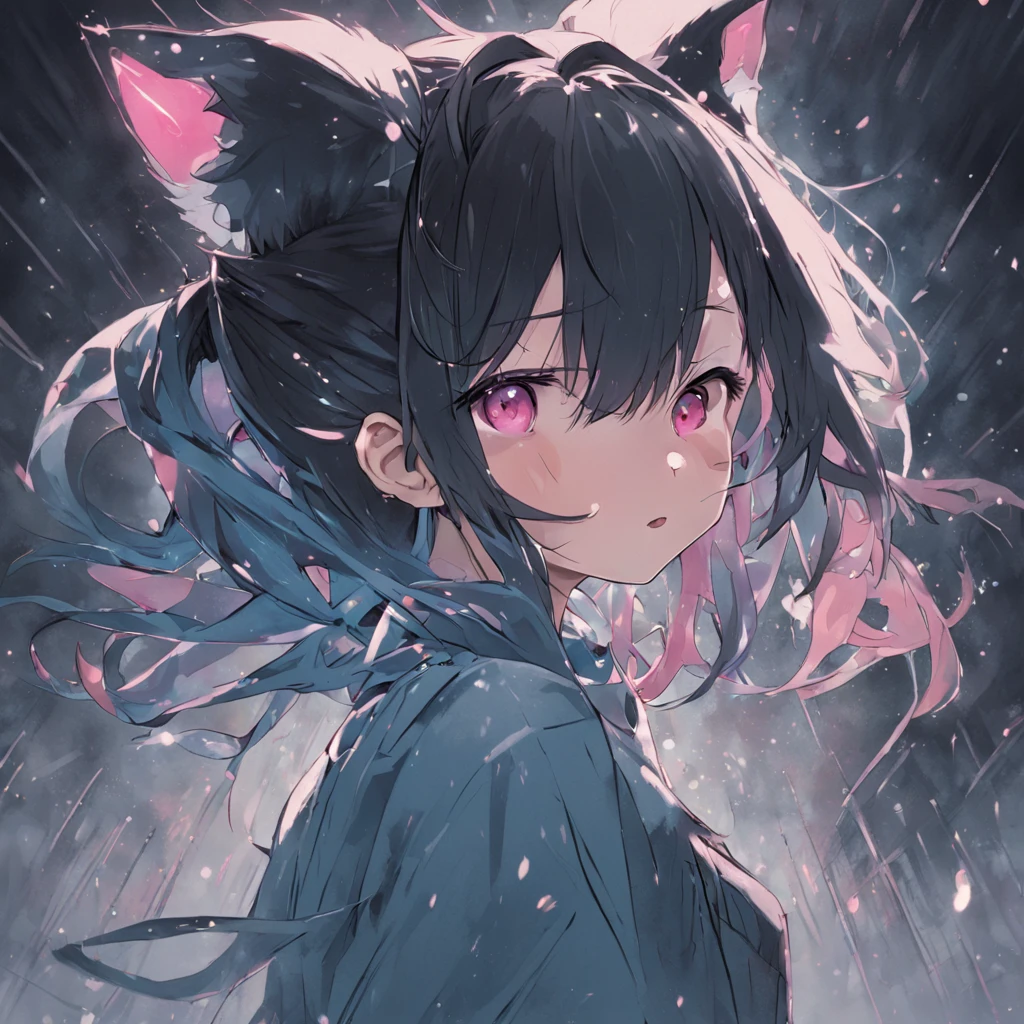 black hair, hair bobbles, wince, longeyelashes, solid circle eyes, fake animal ears, light smile, ear blush, fang, PC Wallpapers, Surrealism, drop shadow, anaglyph, stereogram, tachi-e, pov, atmospheric perspective, 8k, super detail, ccurate, best quality