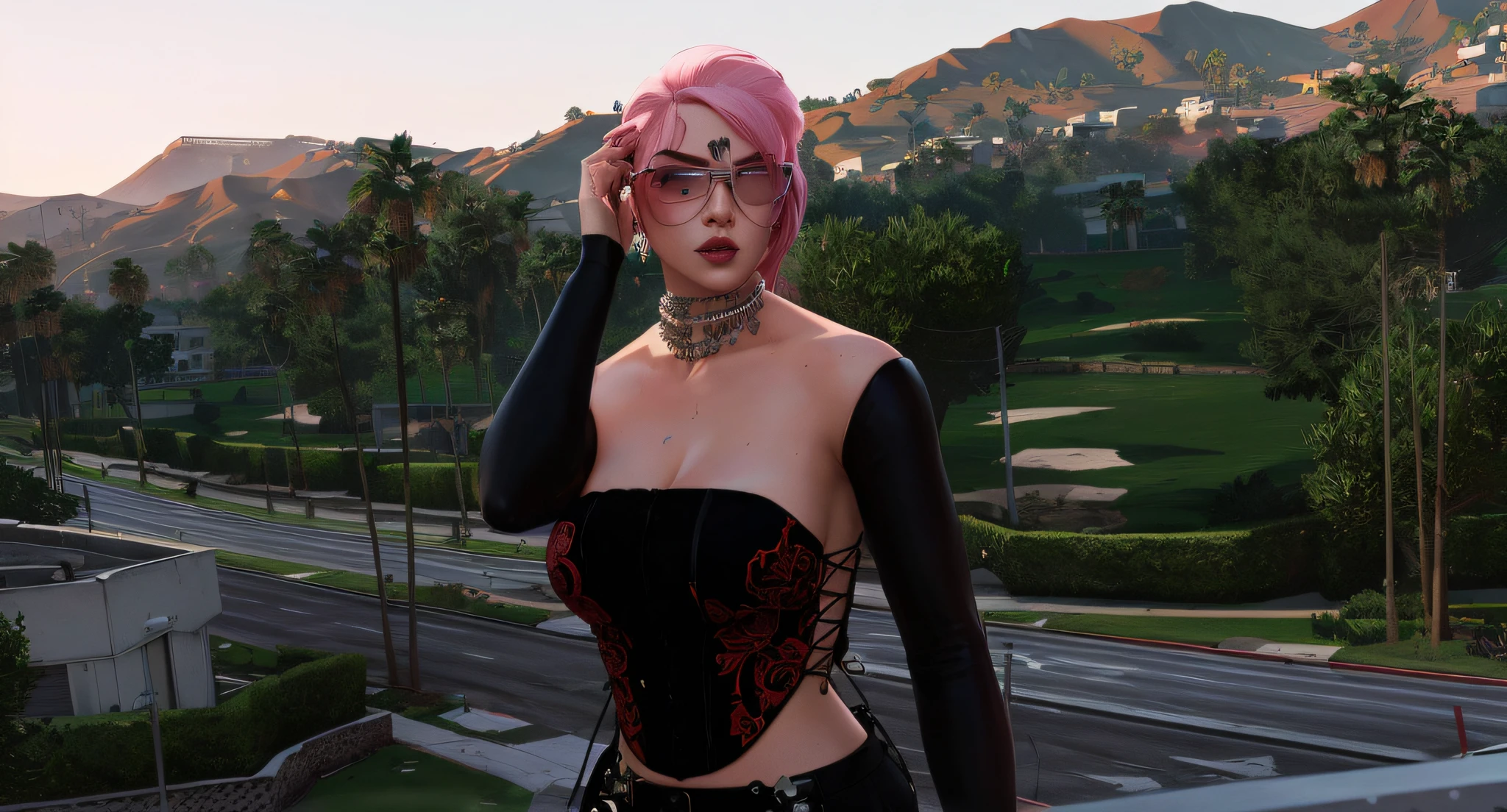tirar o oculos da personagem de gta v e dar mais nitidez para a personagem com o cabelo rosa