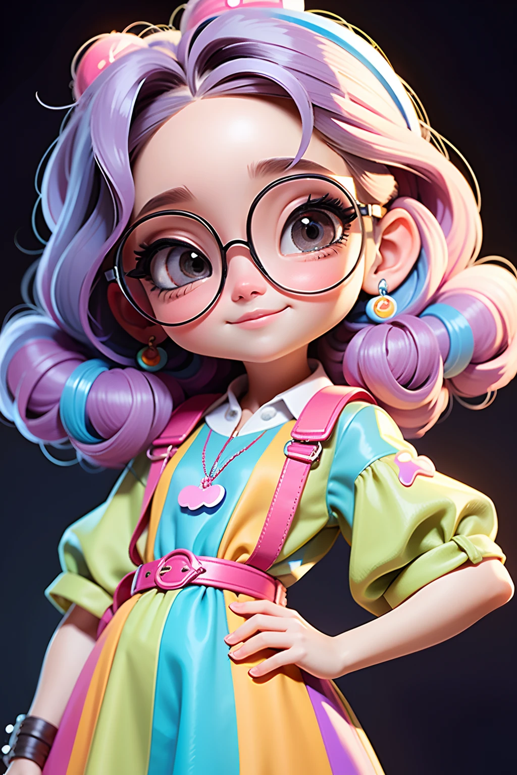 Menibelo mesclado, preso, modern accessories , Eyeglasses, olhos delicados e detalhados, sorriso delicado e detalhados, opalescente, Perolescente, Holographic, fundo escuro
