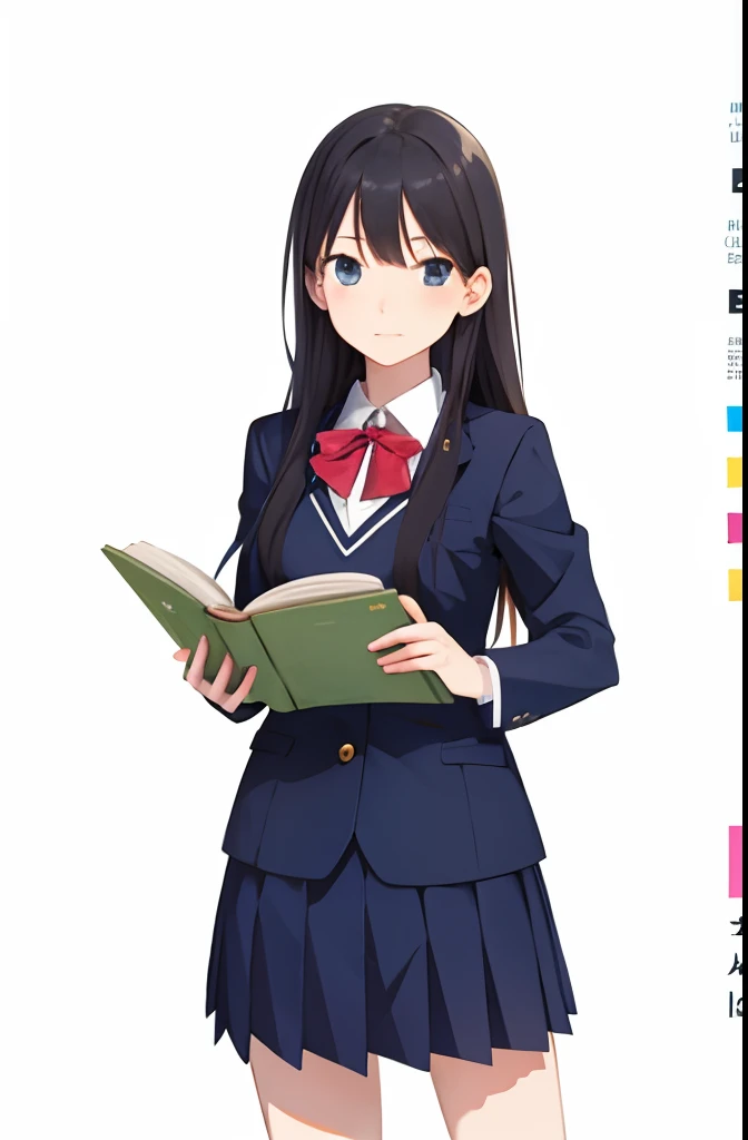 Masterpiece, 2d, hd, 1girl, anime effect, school uniform, holding books, outdoor background, realistic background