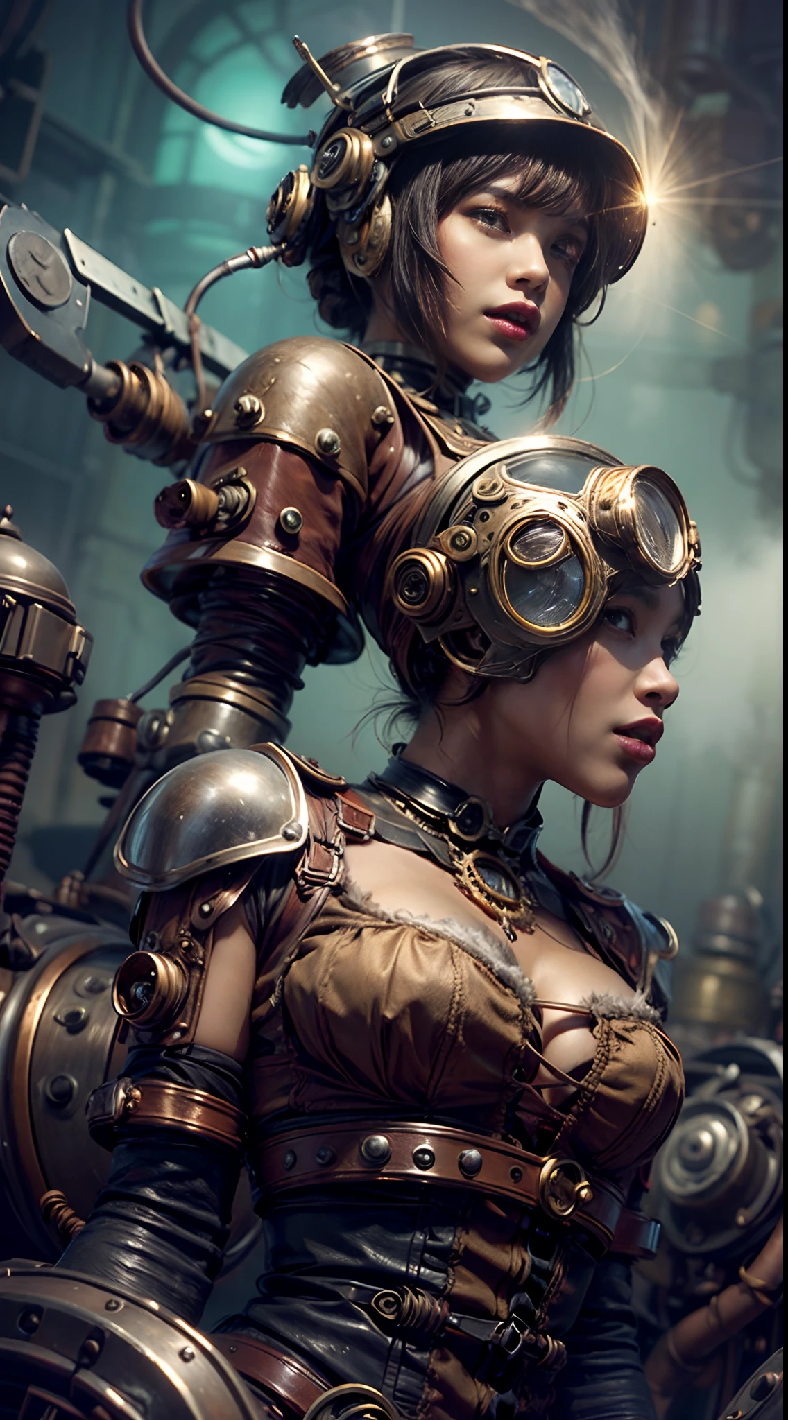 There's a sexzy african woman with a steam-powered dusky skin, with big boobs,Royal look,helmet, arte conceitual steampunk, sexzy full body view, flying,Wojtek FUS, arte digital steampunk, detailed wild steampunk illustration, Portrait of a gold and copper mechanical woman, arte steampunk, estilo de arte dieselpunk, cyberpunk steampunk, estilo de fantasia steampunk, Arte digital altamente detalhada em 4k, sci-fi steampunk