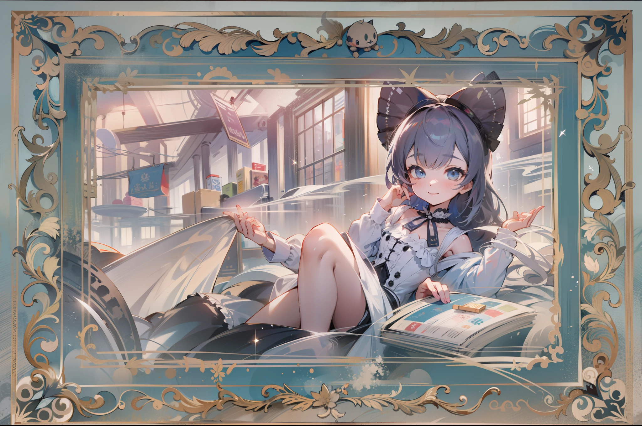 absurdres, highres, (ultra-detailed background, detailed background), white panty , extremly detailed, artist blue sky style, material effects, sidelighting BREAK cute cat BREAK cat BREAK 3girls, child , in the space, BREAK gothic ta , mournful BREAK underwear, naughty smile BREAK vest , embarrassed BREAK perspective