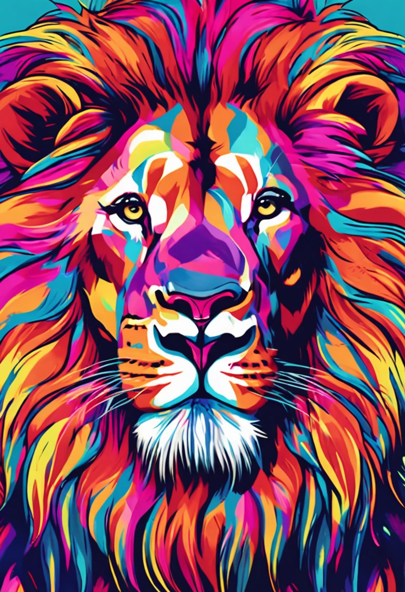 (ultra real) (a psychedelic lion) (vivid colors) (psychedelic)