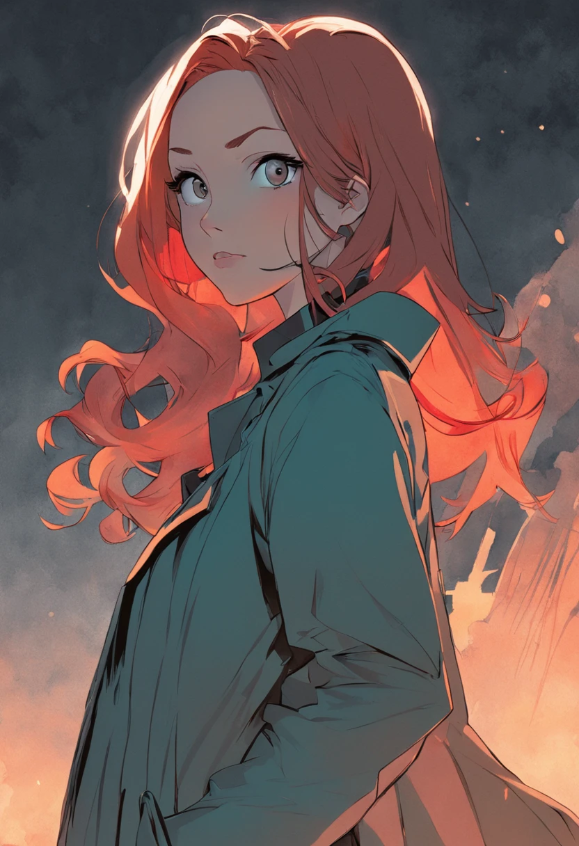 um close up de uma pessoa em um trench coat e jeans, arte oficial do personagem, official character illustration, adam hughes, Closeup da arte do personagem, pesquisadora do sexo feminino, Retrato de corpo inteiro de Jean Grey, arte detalhada do personagem, retrato detalhado do caractere, arte da capa dos quadrinhos de phil noto, Anya, Spy X Family, full-colour illustration, protagonista feminina, Dinah Drake, roupas de detetive