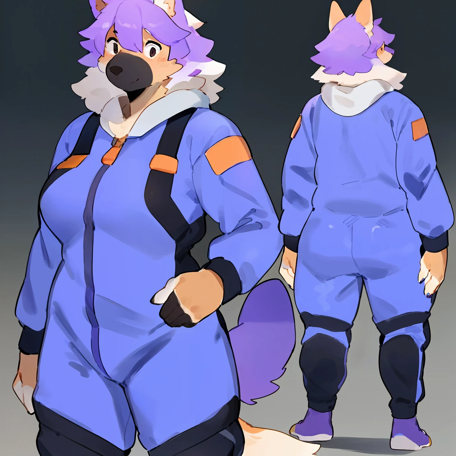 by bebebebebe, by goonie-san, by bigcozyorca, by buta99, solo, female, standing, canine, ((hair, snout)), tail, ube colored spacesuit