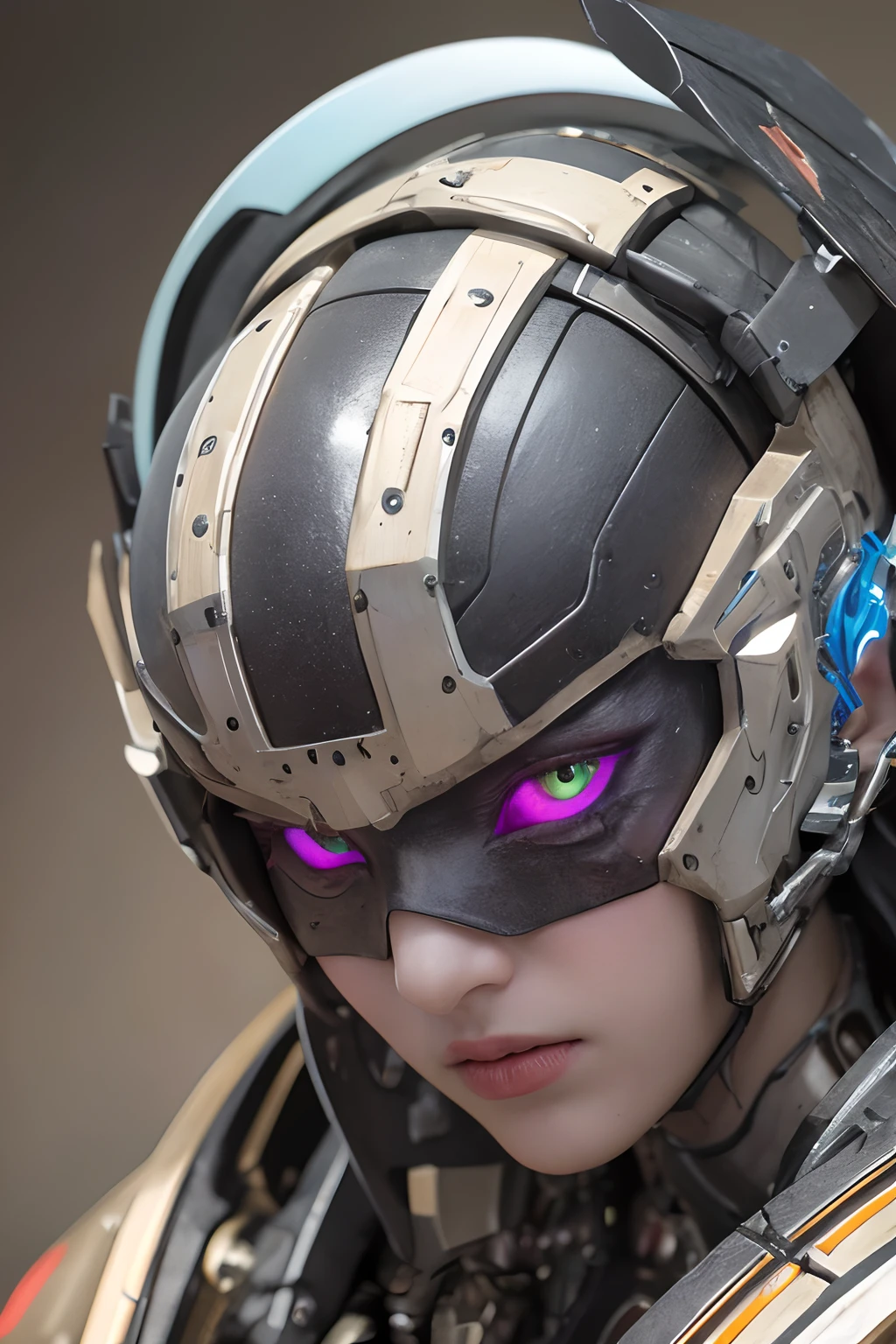 Top Quality, Masterpiece, Ultra High Resolution, (Photorealistic: 1.4), Raw Photo, 1 Girl, Black Hair, Glossy Skin, 1 Mechanical Girl, (Ultra Realistic Detail)), Portrait, Global Illumination, Shadows, Octane Rendering, 8K, Ultra Sharp, Big, Cleavage Exposed Raw Skin, Metal, Intricate Ornament Details, Japan Details, Very intricate details, realistic light, CGSoation trend, purple eyes, glowing eyes, facing the camera, neon details, mechanical limbs, blood vessels connected to the tube, mechanical vertebrae attached to the back, mechanical cervical attachment to the neck, sitting, wires and cables connecting to the head, gundam, small LED lamps,