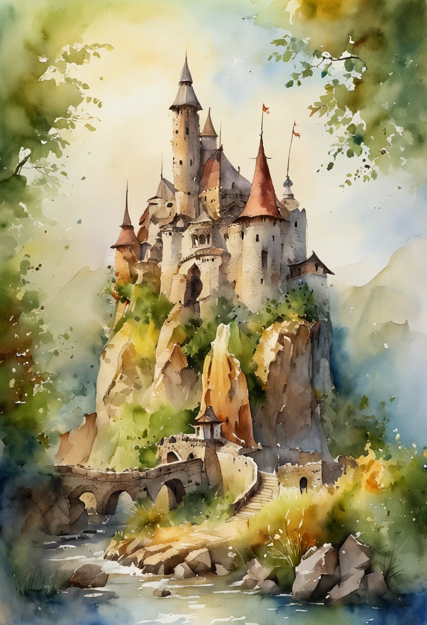 Best Quality, masutepiece, 超A high resolution, (photos realistic:1.4), surrealism, dream-like,fusionart,Dilapidated castle in the background