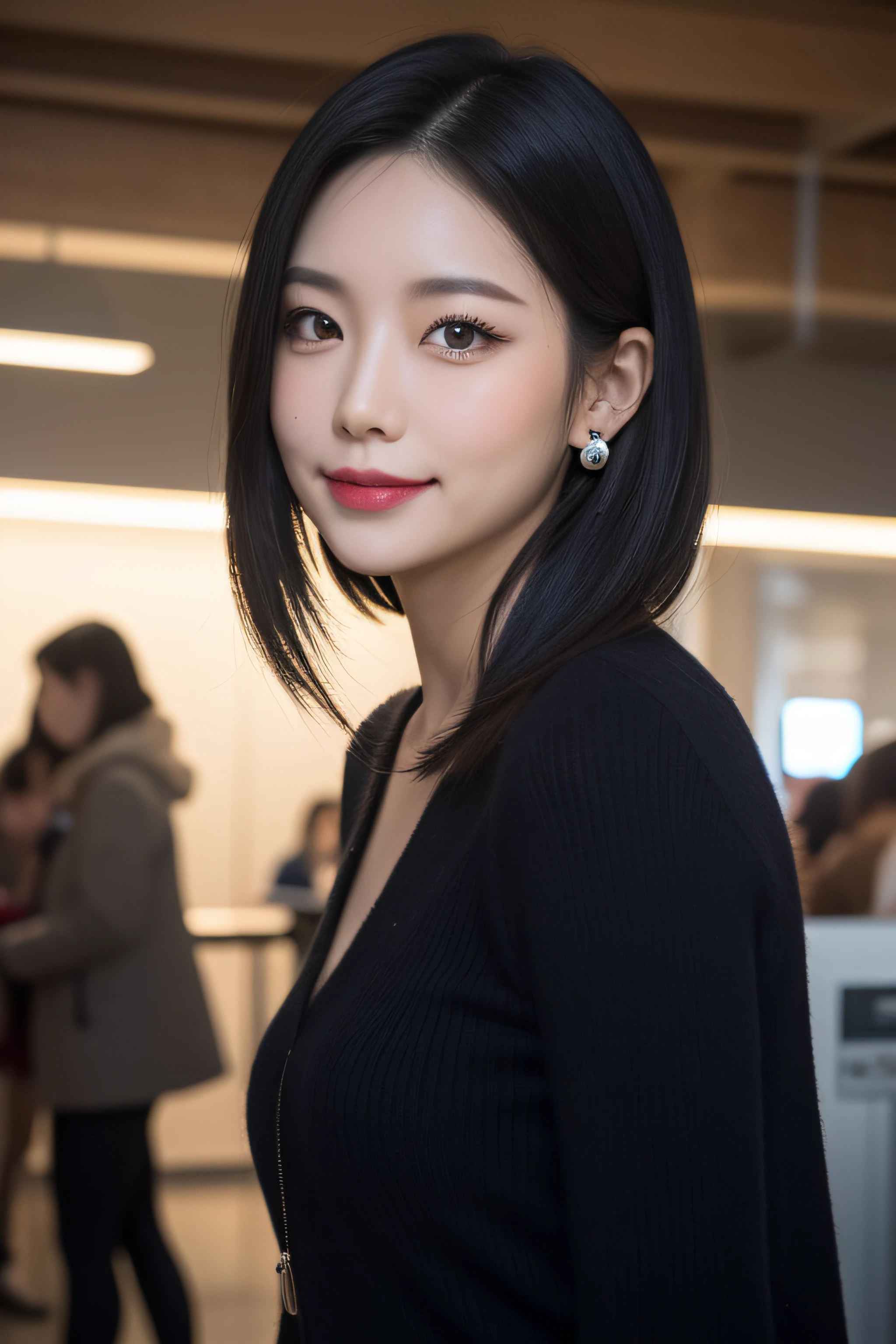 black hair, hair bobbles, longeyelashes, solid circle eyes, light smile, mole under eye, heart earrings, light smile, shy, puckered lips, Surrealism, drop shadow, stereogram, pov, atmospheric perspective, depth of field, first-person view, f/1.8, 8k, super detail, ccurate, best quality, highres, best quality,full body