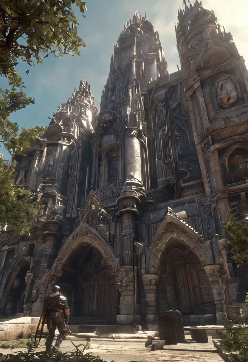 Realista pero siniestro, Amazing FF14 masterpiece, El trabajo es Dark Knight, Elfo alto, Gran espada, Armadura del Caballero Oscuro, Fantasy City, Morning, Toma de cuerpo completo, Alta calidad, caustics, Obra maestra, 16k, Motor irreal, Subsoil Scatter, brillante, hyperdetailed photography, realismo, Hiperrealismoo, 32K UHD, Canon XF605
