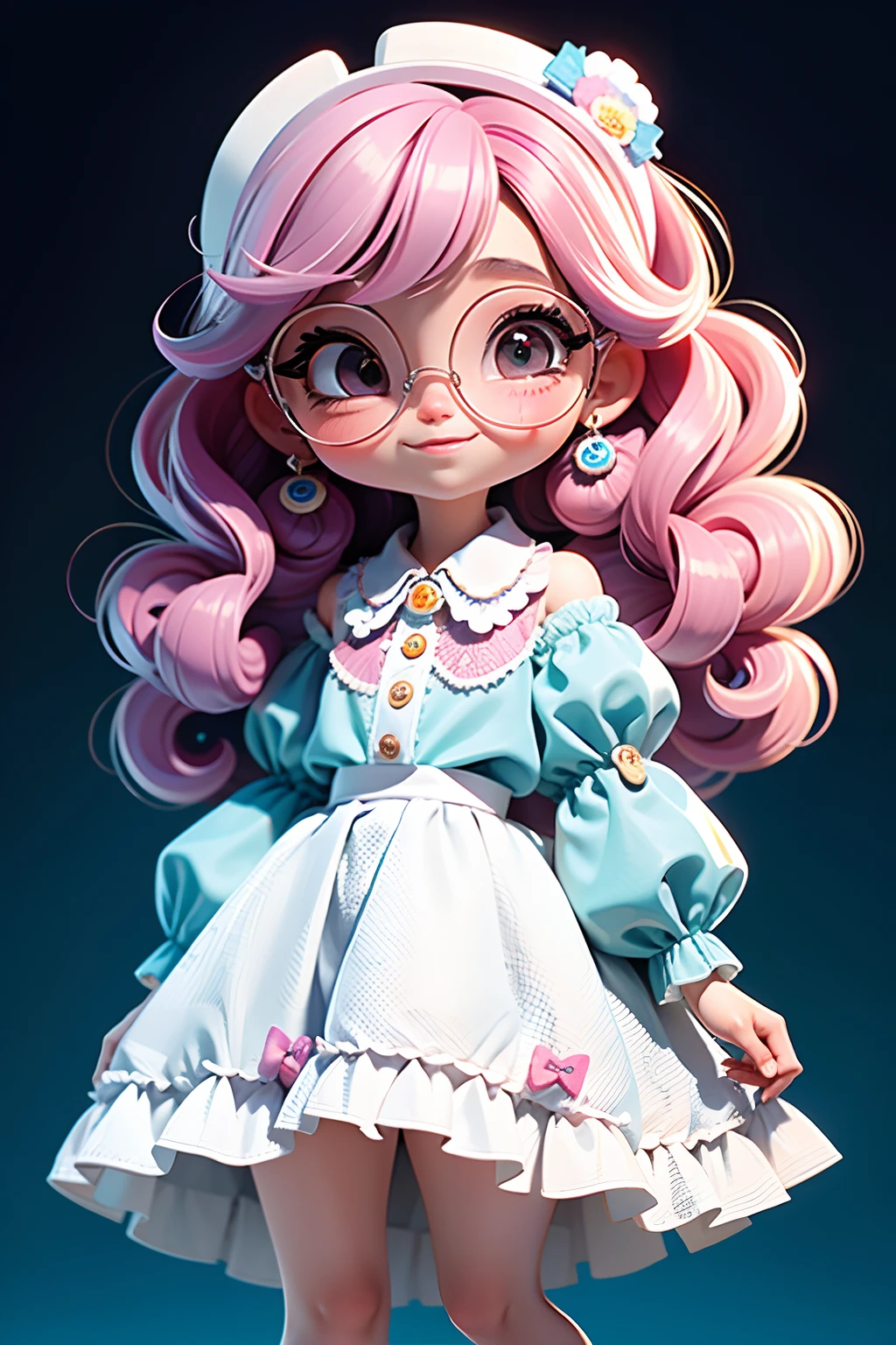 Loli Menina, cabelo mesclado, Eyeglasses, preso, estilo princesa, olhos delicados e detalhados, sorriso delicado e detalhados, opalescente, Perolescente, Holographic,  fundo escuro