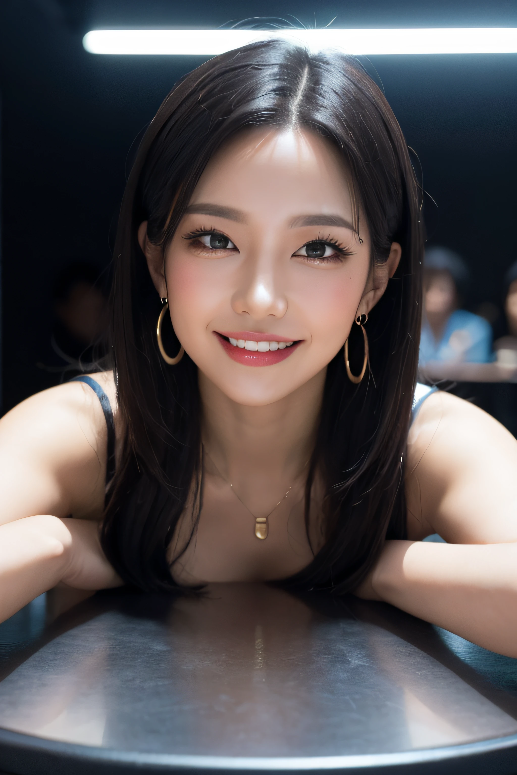 black hair, hair bobbles, longeyelashes, solid circle eyes, light smile, mole under eye, heart earrings, light smile, shy, puckered lips, Surrealism, drop shadow, stereogram, pov, atmospheric perspective, depth of field, first-person view, f/1.8, 8k, super detail, ccurate, best quality, highres, best quality,full body