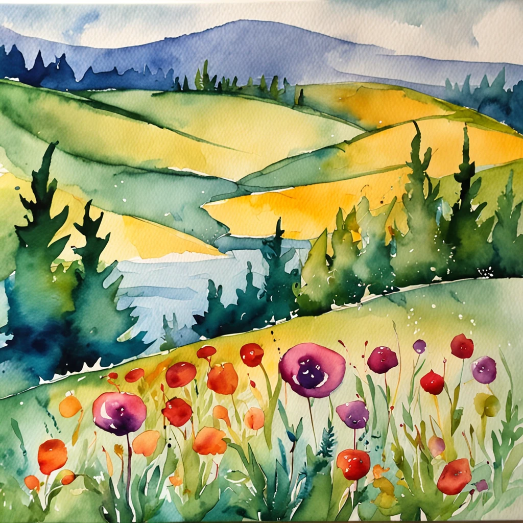 "Watercolor painting with a vibrant and fluid style."