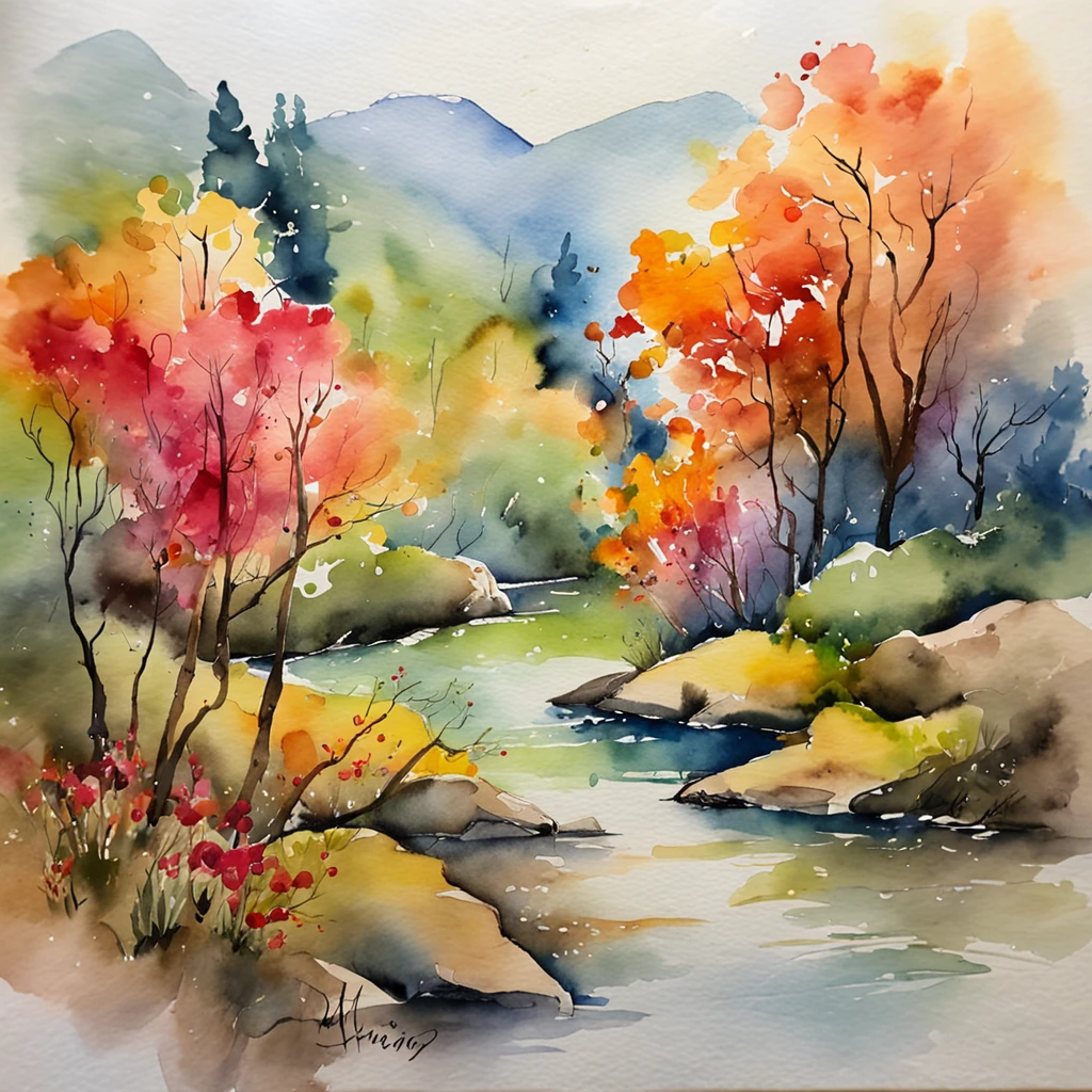 "Watercolor painting with a vibrant and fluid style."