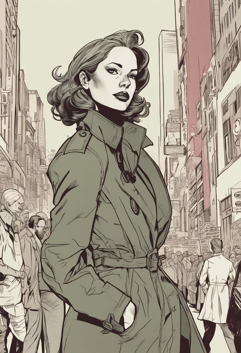 um close up de uma pessoa em um trench coat e jeans, arte oficial do personagem, official character illustration, adam hughes, Closeup da arte do personagem, pesquisadora do sexo feminino, Retrato de corpo inteiro de Jean Grey, arte detalhada do personagem, retrato detalhado do caractere, arte da capa dos quadrinhos de phil noto, Anya, Spy X Family, full-colour illustration, protagonista feminina, Dinah Drake, roupas de detetive