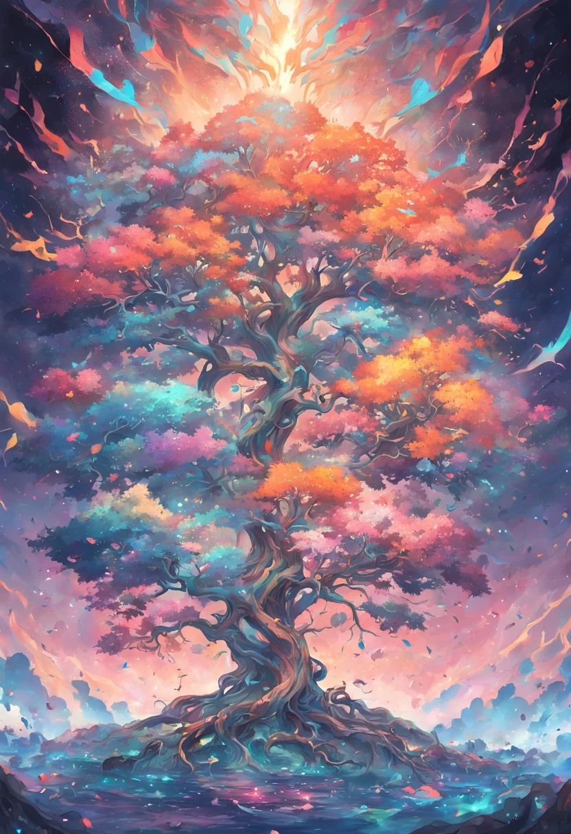 the tree of life, ultra realistic, the beginning of creation, melting in the parallel universe, psychedelic