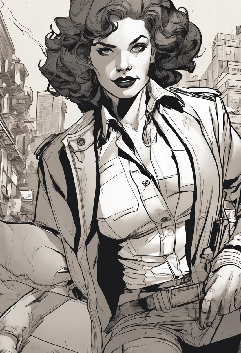 um close up de uma pessoa em um trench coat e jeans, arte oficial do personagem, official character illustration, adam hughes, Closeup da arte do personagem, pesquisadora do sexo feminino, Retrato de corpo inteiro de Jean Grey, arte detalhada do personagem, retrato detalhado do caractere, arte da capa dos quadrinhos de phil noto, Anya, Spy X Family, full-colour illustration, protagonista feminina, Dinah Drake, roupas de detetive