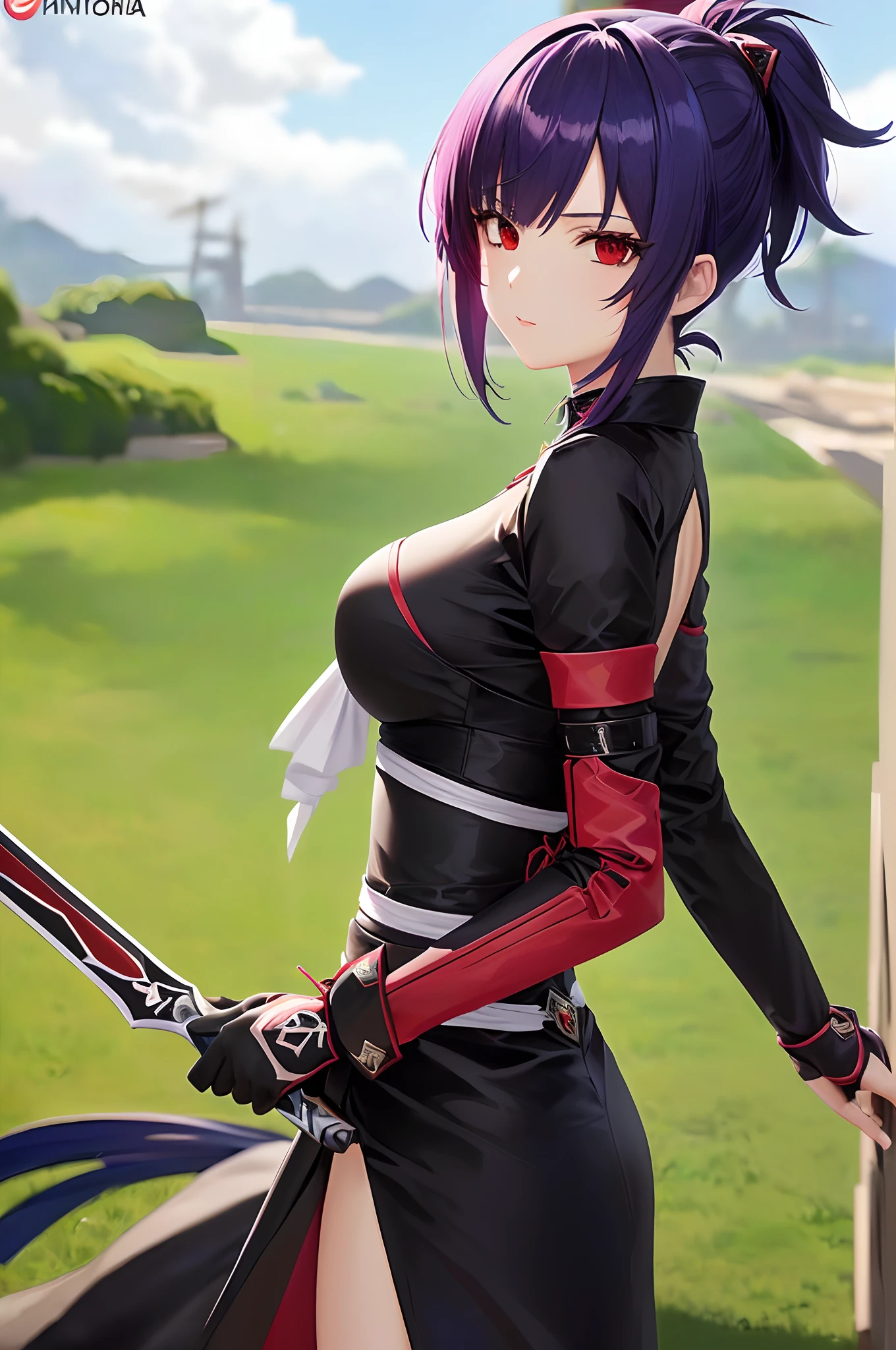 Menina anime com cabelo vermelho e uma espada em um vestido preto, badass anime 8 k, menina anime sedutora, Impacto de Ayaka Genshin, mulher bonita sedutora do anime, cushart krenz arte chave feminina, deusa anime, Keqing de Genshin Impact, segurando uma espada em seu ombro, ayaka jogo genshin impact, 8k arte detalhada de alta qualidade