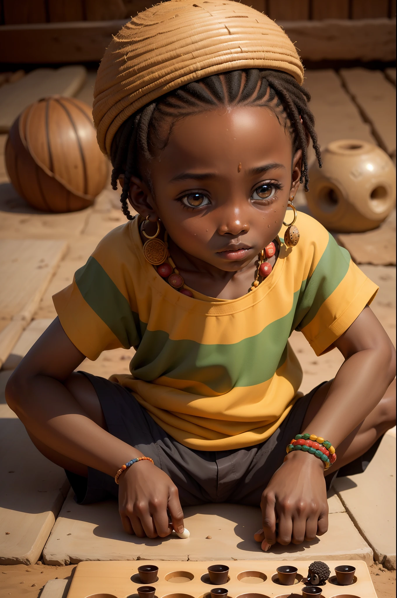 African child along the way, we'll examine traditional games such as "Mancala," which has its deep roots in various parts of Africa, and "Dara," a strategic game that challenges the mind and promotes cognitive development. In addition, we will explore the materials used in the making of toys, often made from natural resources available in the region.