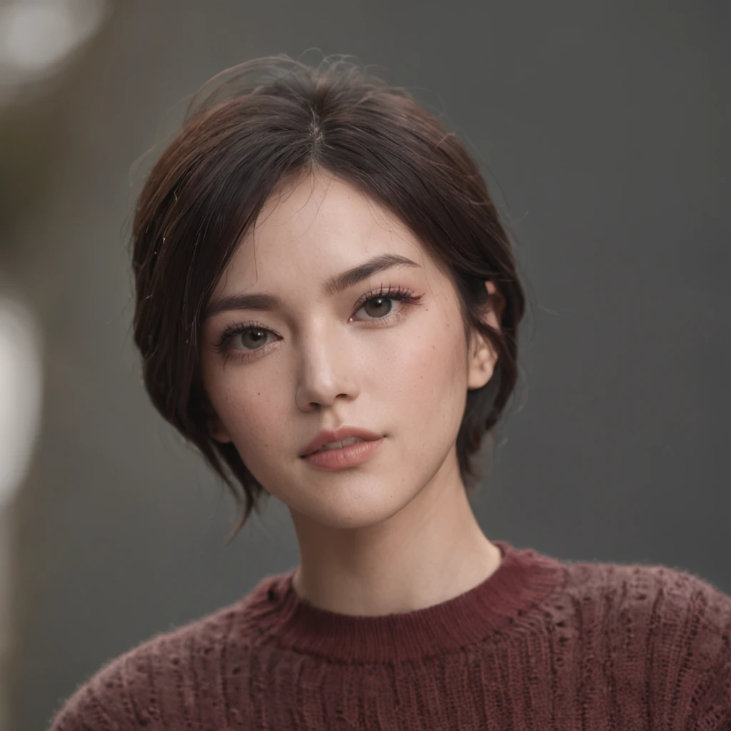 (Masterpiece:1.3), (8K, Photorealistic, RAW photo, Best quality: 1.4), (1boys), Beautiful face, (Realistic face), (Black hair, Short hair:1.3), Nice hairstyle，photorealistic eye，Nice detail eyes，（Realistic skin），Beautiful skins，（Red sweater），absurd res，enticing，超高分辨率，Ultra photo realsisim，The is very detailed，the golden ratio，Candid full-body photo of Chloe Bennet, Wear jumpsuits, Audience, Boots, Collar, (1girll), black color hair, Sharp eyeliner, (filmgrain), Extremely delicate and beautiful, vibrant, Ray traching, Caustics