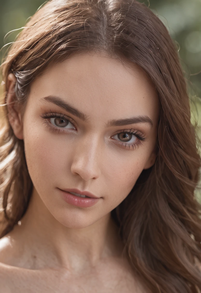 Masutepiece,La mejor calidad:1.4),(8k,Foto RAW,Fotorrealista:1.2),(piel brillante),Piel detallada,Cara detallada,ojos detallados,1chica en、Parte superior del cuerpo,cara extremadamente hermosa,brown hair、Stay outside、Soleado