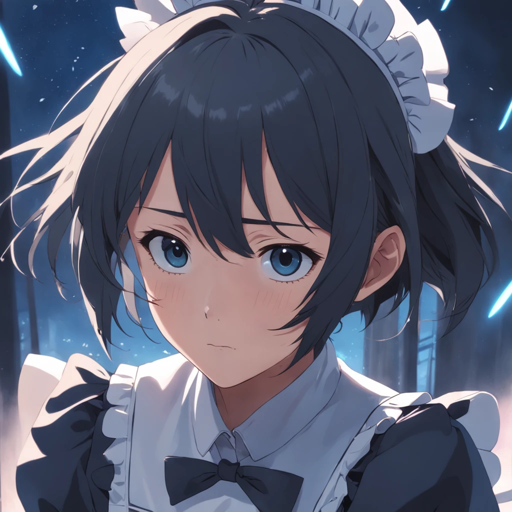 Cinematic Anime maid Makoto Shinkai + medium shot, visible face, detailed face, perfectly shaded, atmospheric lighting, by makoto shinkai, stanley artgerm lau, wlop, rossdraws