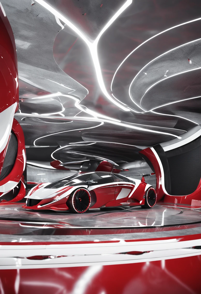 veiculo vermelho com branco e preto,Transparent top in dome shape, Realistic details and vivid textures. tecnologia futurista,