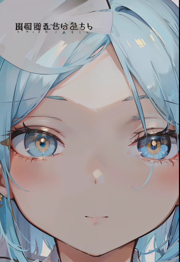 Long light blue hair，Deep golden pupils，Silk dress，A sweet girl