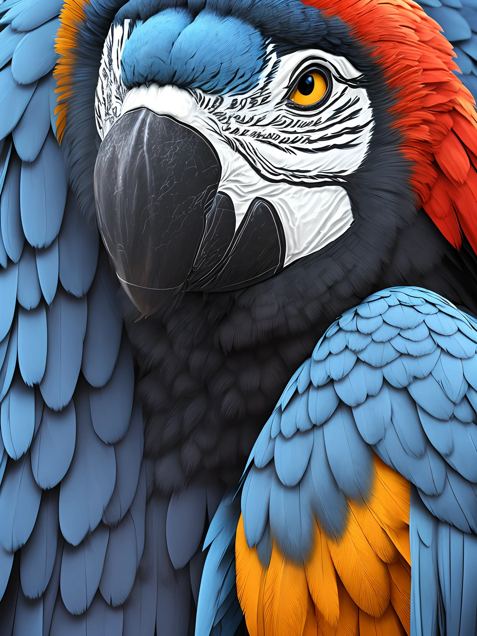 a large blue macaw exuberant strong and vibrant colors thin stroke 8k realistic 3D